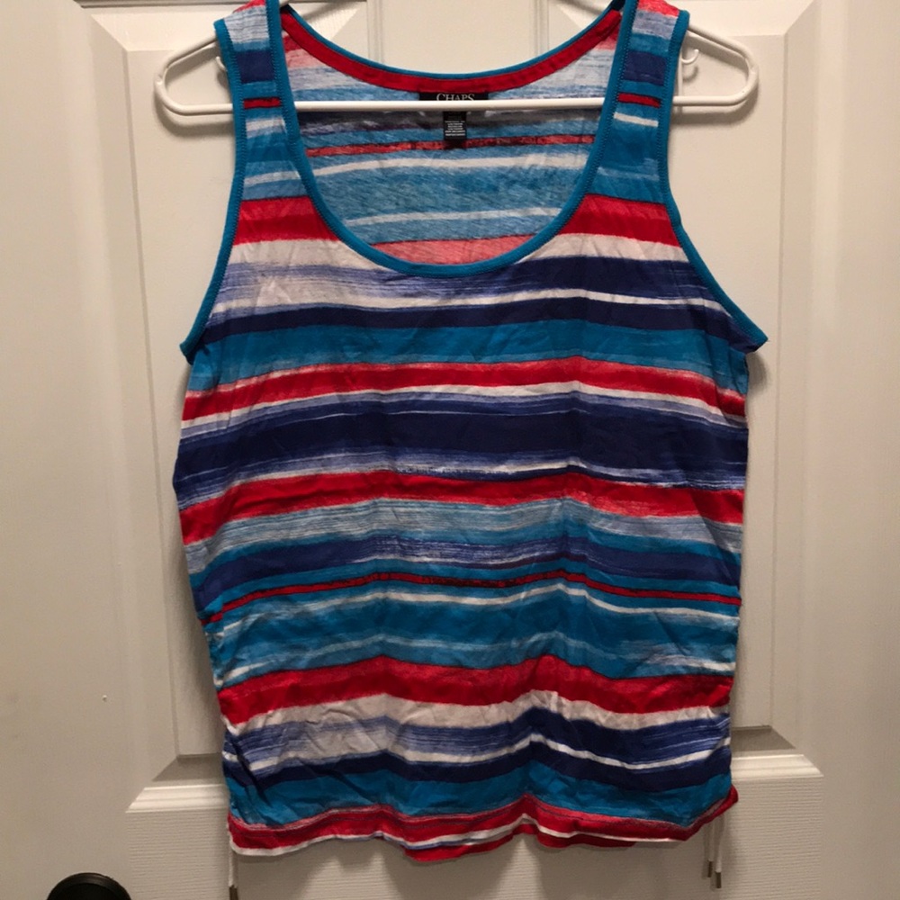 Chaps striped tank. Cute runchung detail.
